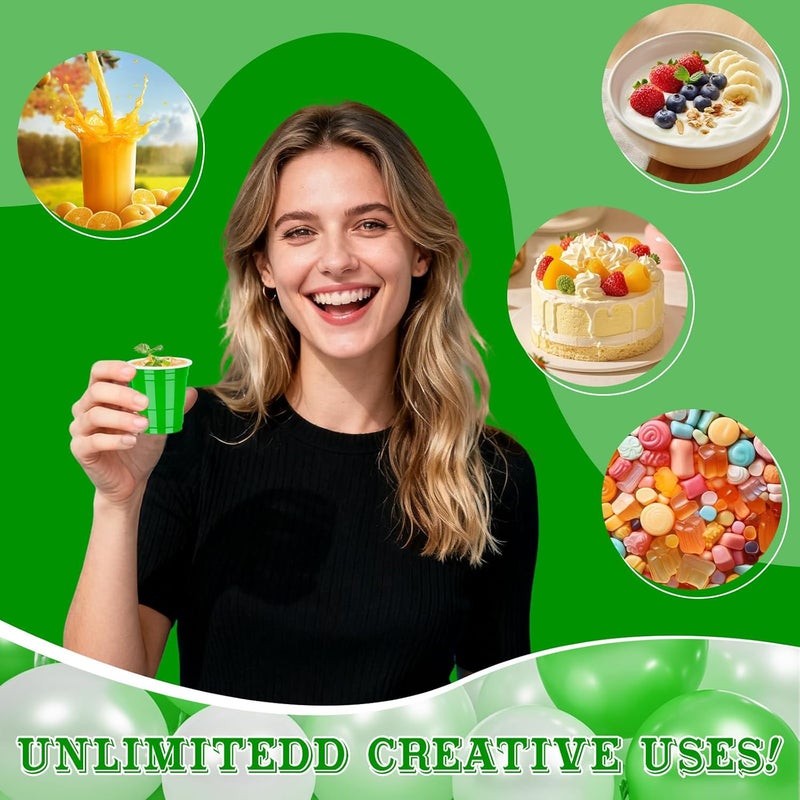 Pineburg 100Pack 2oz Carnival Plastic Shot Cups, Green Plastic Shot Glasses, Mini Disposable Cups for Parties Valentine's Day Weddings Birthday Party Games & Events Supplies(Green) - Image 4